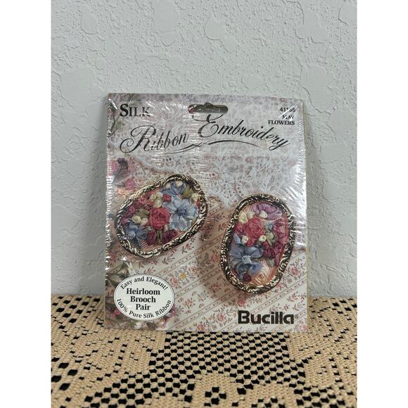 Bucilla 90s Heirloom Brooch Pair- Ribbon Embroidery Kit- May Slower- unopened - Picture 4 of 4